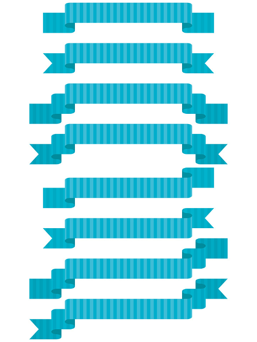 Illustration of a set of 8 simple striped ribbons (blue)