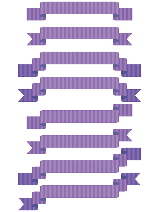 Illustration of a set of 8 simple striped ribbons (purple)