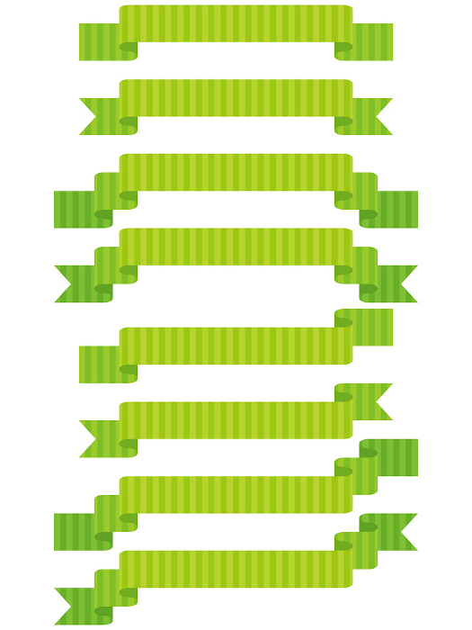 Illustration of a set of 8 simple striped ribbons (green)