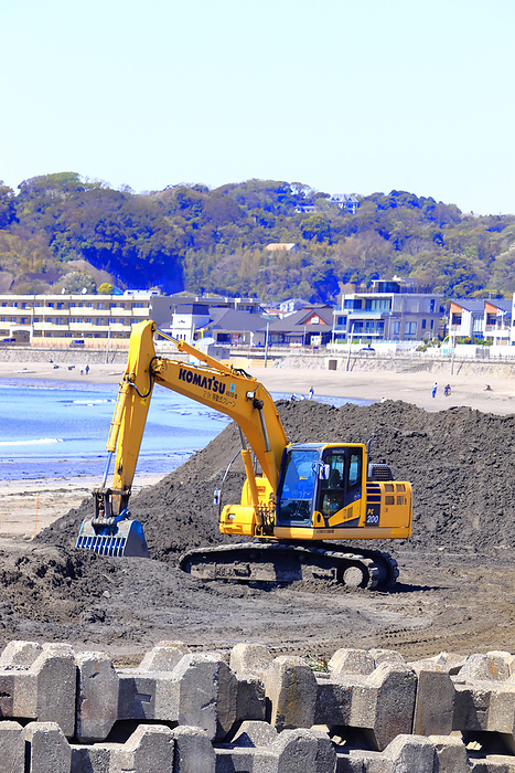 Seawall construction at Zushi Beach, Kanagawa Prefecture