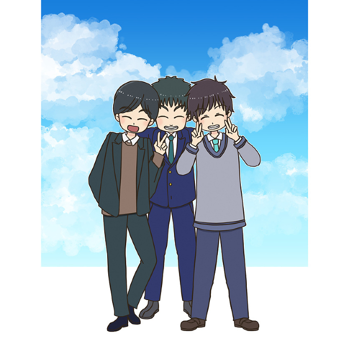 Boys posing against a blue sky