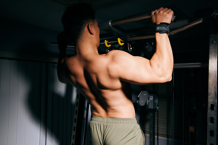 Japanese man doing muscle training