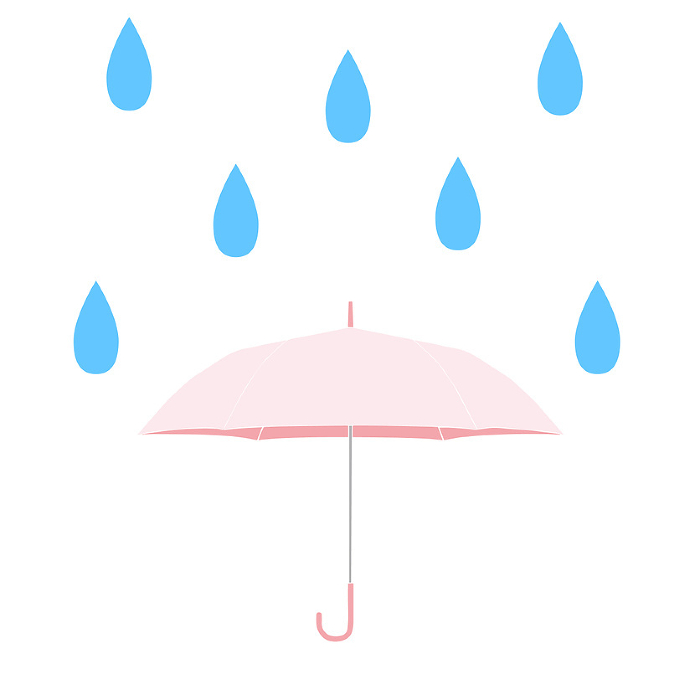 Simple illustration of rain and pink umbrella