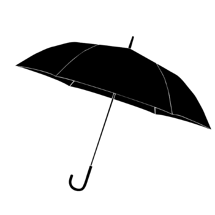 Black and white silhouette illustration of an umbrella