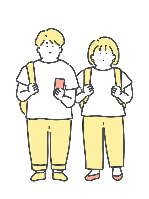 Illustration of young man and woman with backpacks