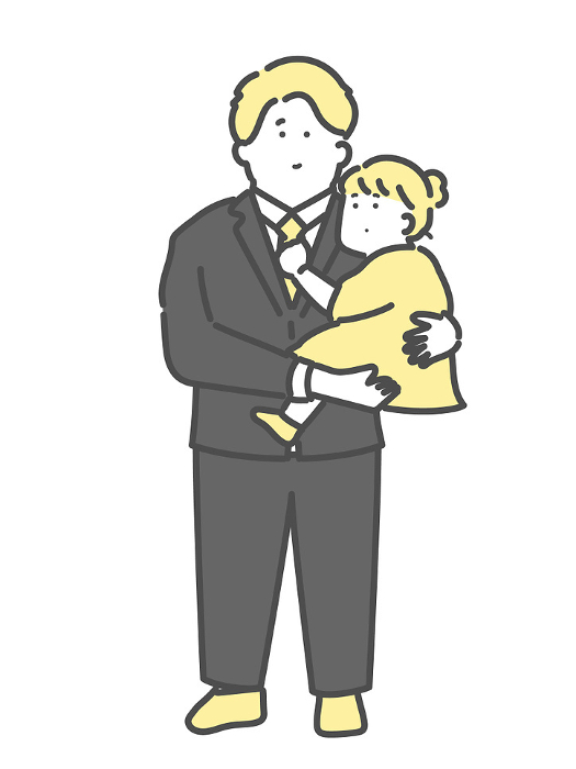 Illustration of a child being held by a father wearing a suit