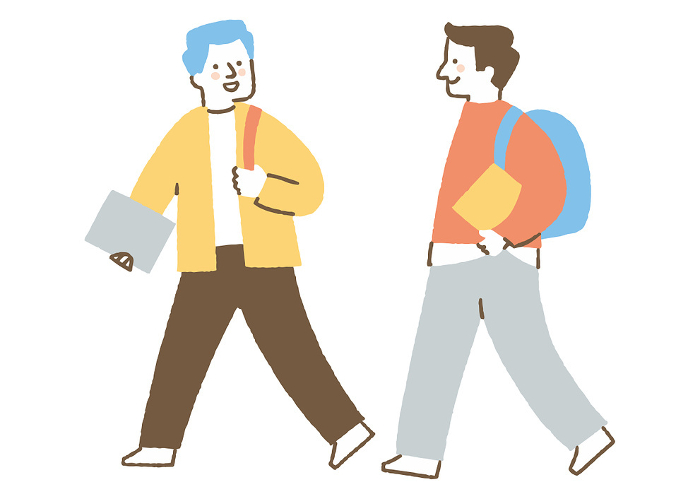 Two men with backpacks and books _color
