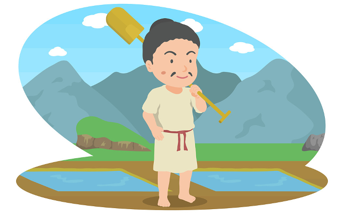 Yayoi period man with farming tools