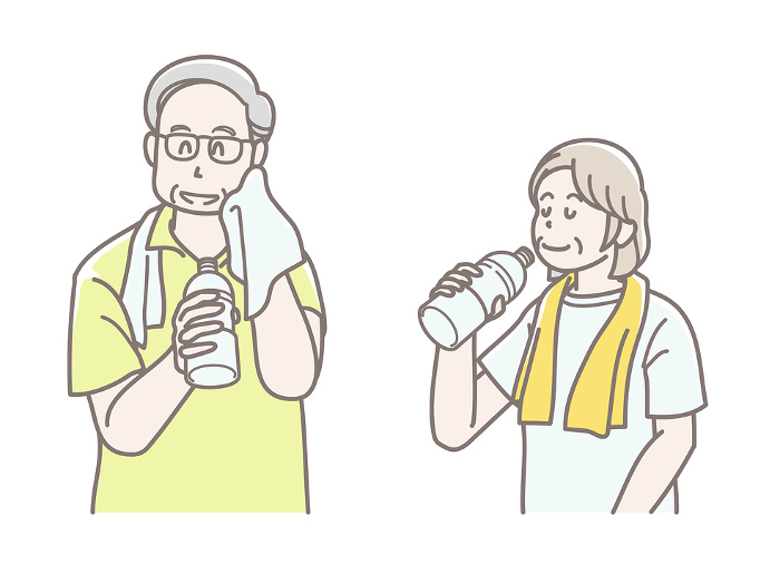 Clip art of senior couple hydrating