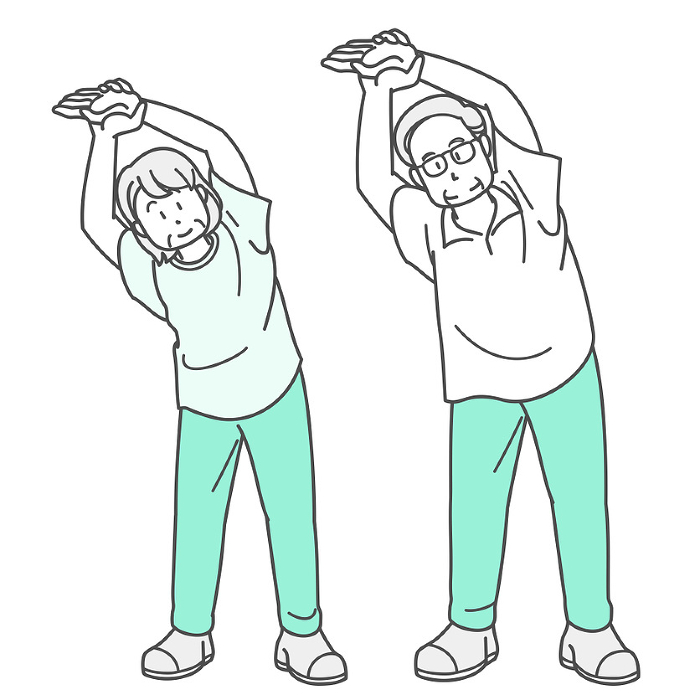 Clip art of senior couple stretching(short sleeve)