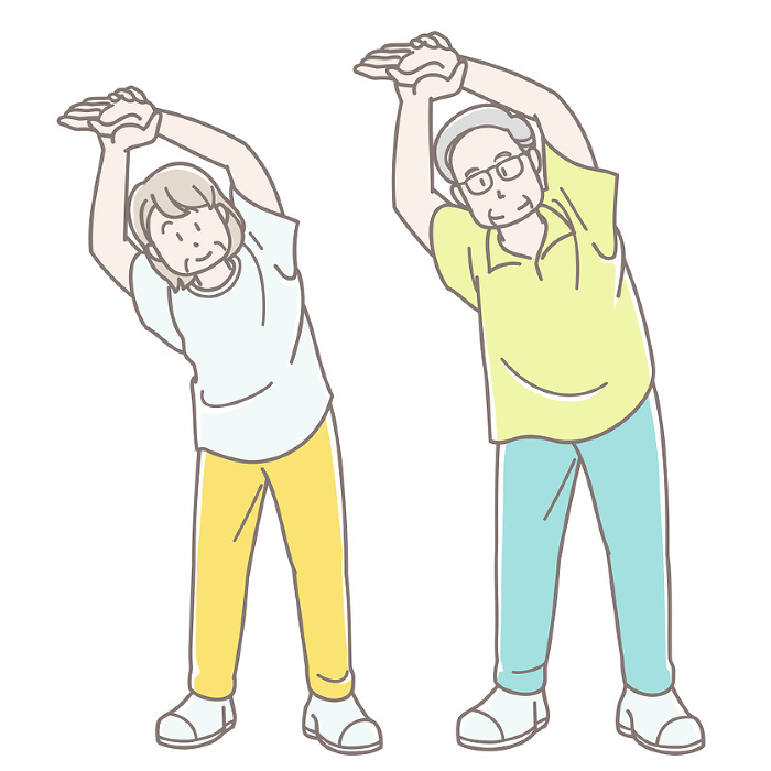 Clip art of senior couple stretching(short sleeve)