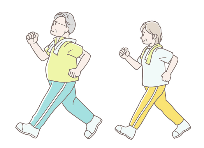 Clip art of senior couple walking(short sleeve)