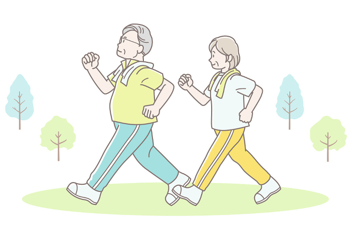 Clip art of senior couple walking(short sleeve)