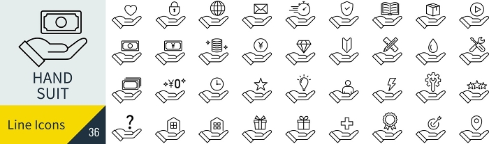 Vector businessman hand line drawing icon set
