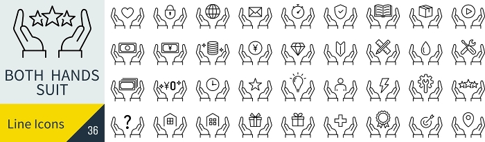 Vector two-handed businessman line drawing icon set