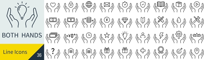 Vector line drawing icon set of two hands