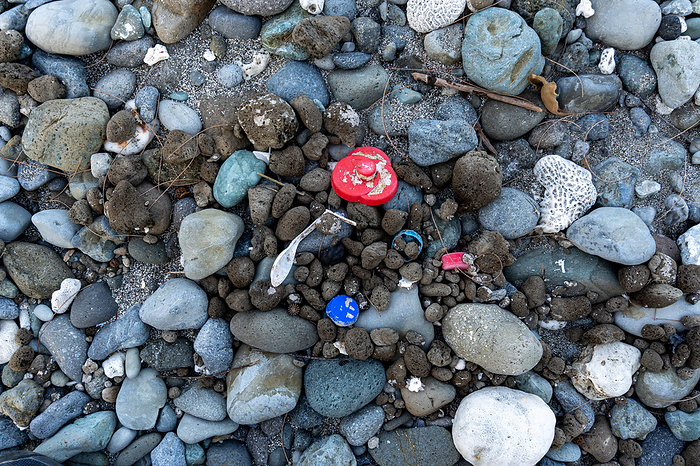Pumice stone and plastic trash washed ashore Ogasawara Pumice from underwater volcanic eruption at the site of Fukutokuoka