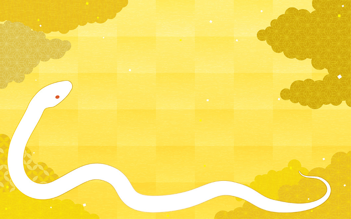 White Snake and Confetti, Japanese Pattern Clouds, Gold Leaf Style Japanese Background