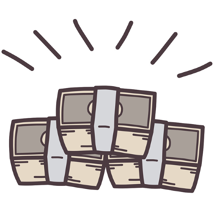 Illustration of three simply deformed wads of bills stacked and emphasized.
