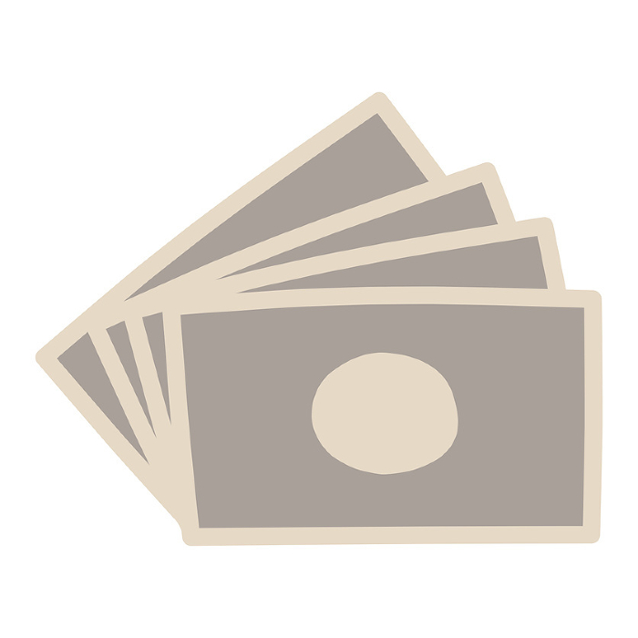 Illustration of a simple deformed banknote spread out in a fan shape.