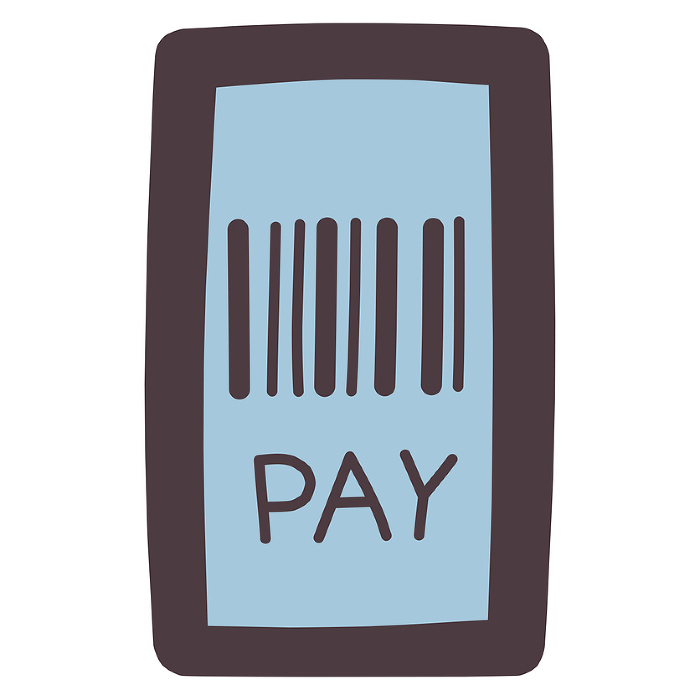 Illustration of a simple smartphone showing payment barcodes, etc.