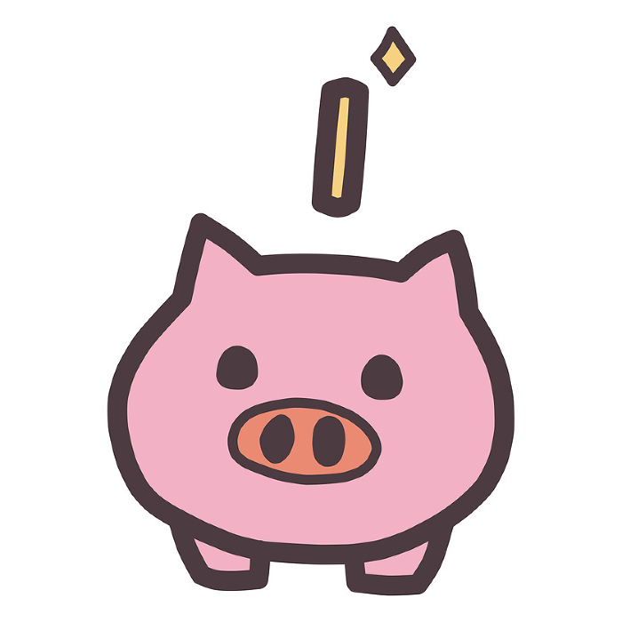 Illustration of a piggy bank and coins in simple deformation