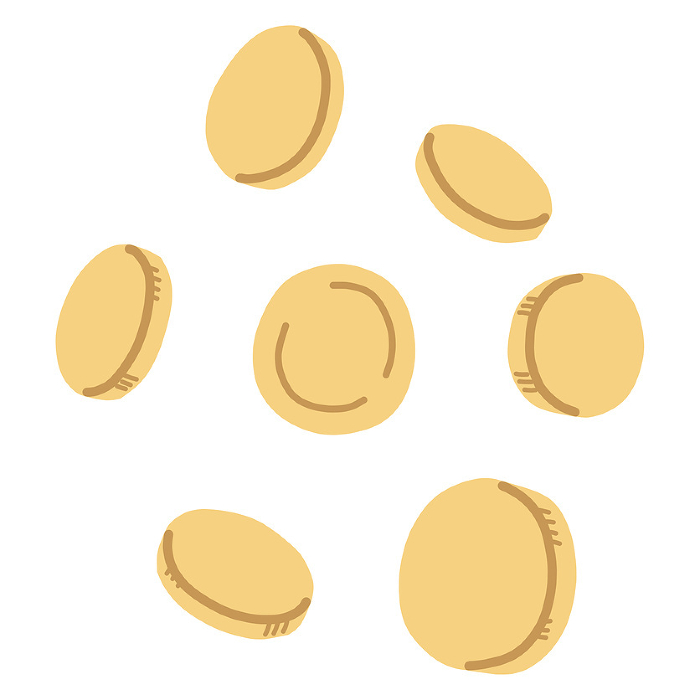 Set of illustrations of coins from various angles, simply deformed.