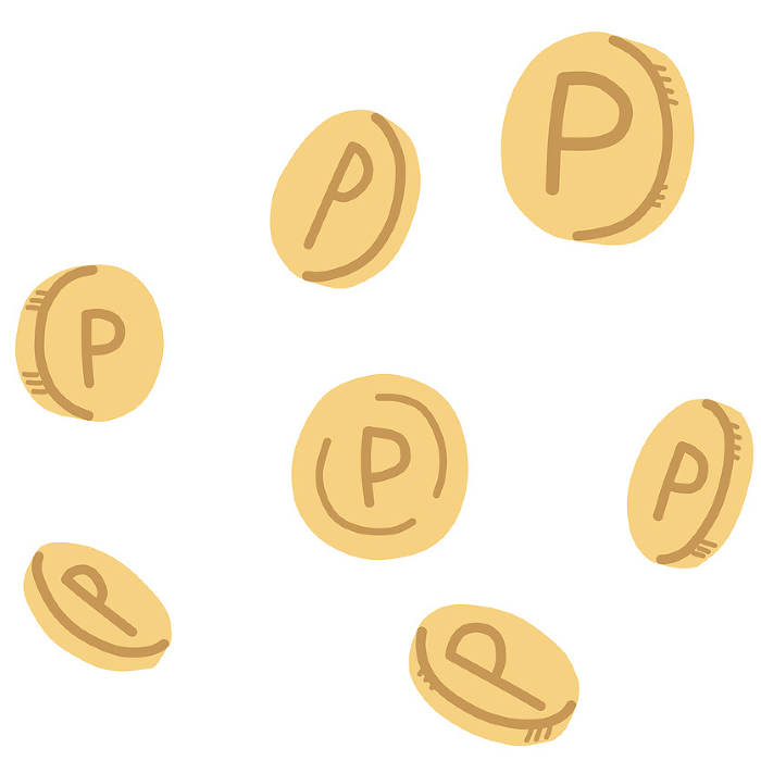 Set of illustrations of coins from various angles with the letter P