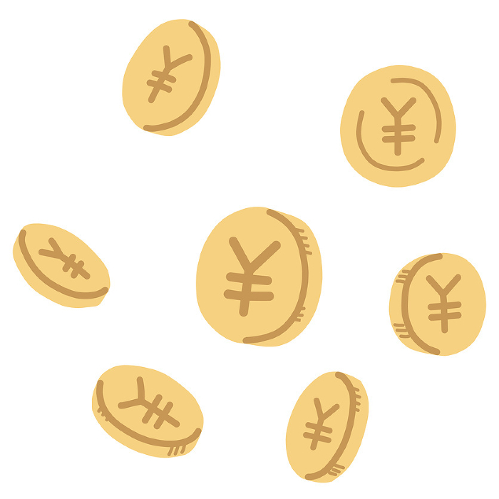 Set of illustrations of coins from various angles with circle marks