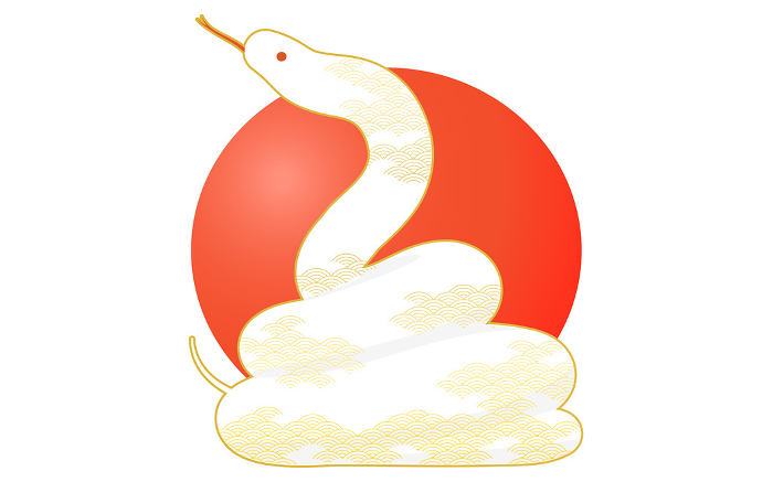 New Year's card material for the year of the snake, 2025, with a coiled snake and the sun