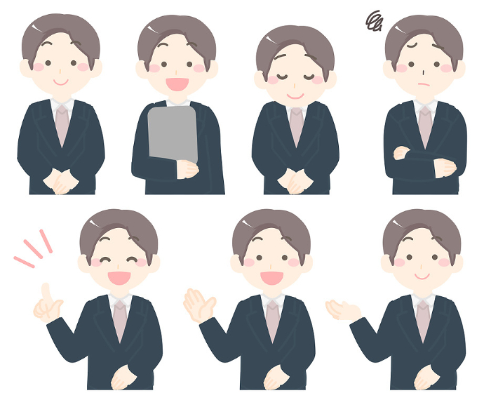 Various expressions of men in suits
