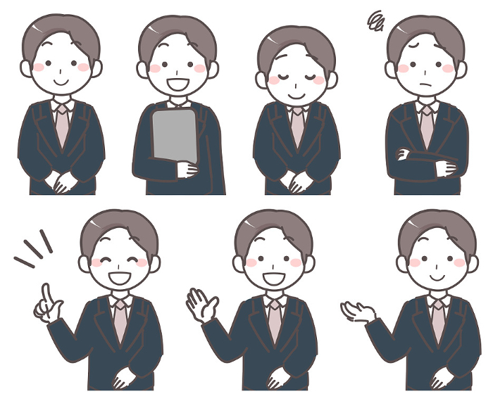 Various expressions of men in suits
