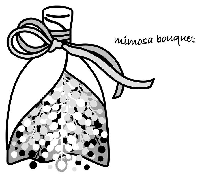 simple monochrome illustration of mimosa bouquet