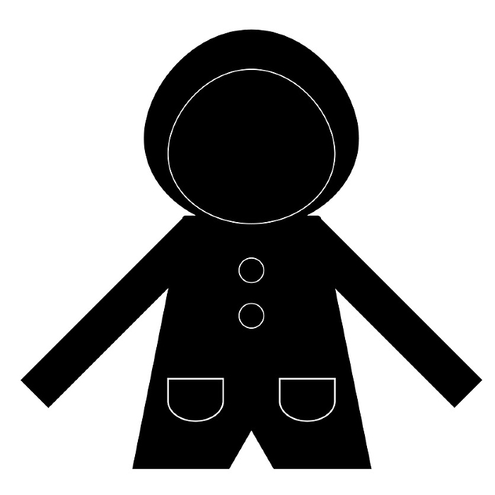 Black and white silhouette illustration of a simple raincoat