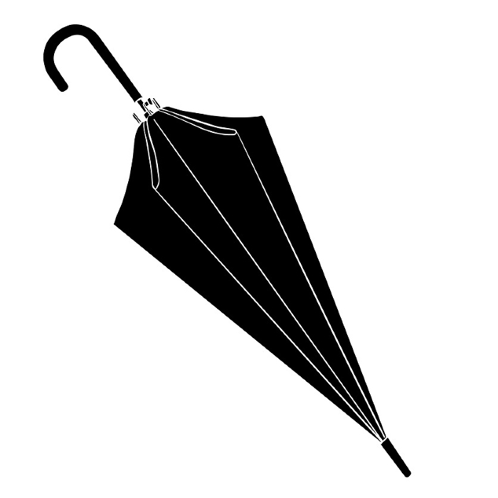 Black and white silhouette illustration of a closed umbrella