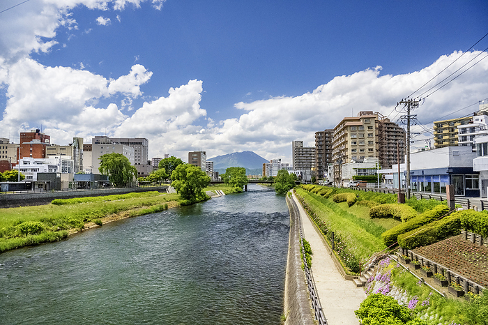 Kitakami River and Mt. Iwate Morioka City, Iwate Prefecture