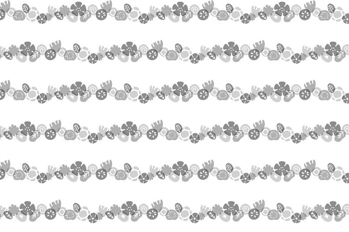 Black-and-white pattern illustration of abstract flowers and plants