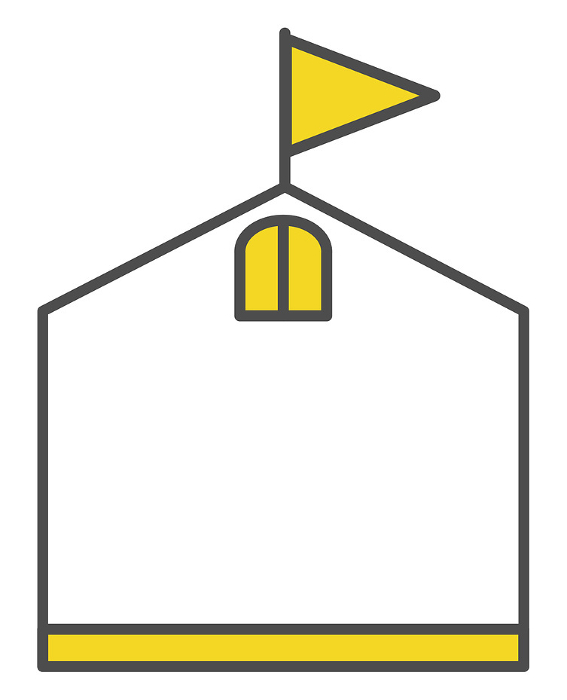 Simple text frame in the shape of a house with a window with a flag on the roof