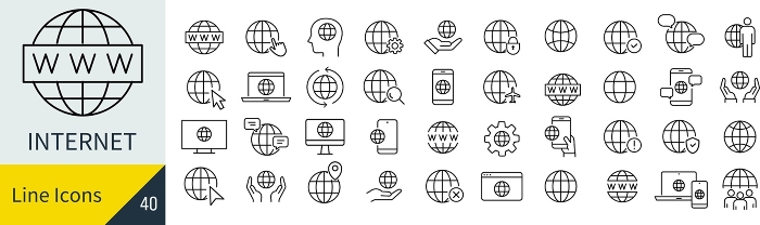 Vector Internet line drawing icon set