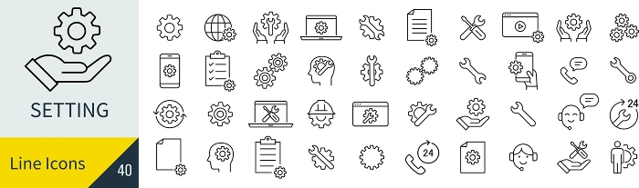Line drawing icon set of vector settings