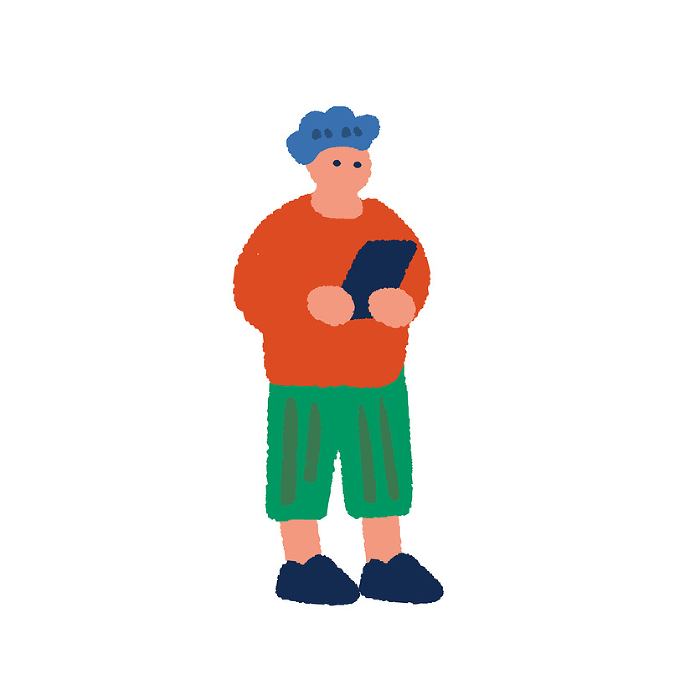 Hand drawn illustration of a man holding a cell phone