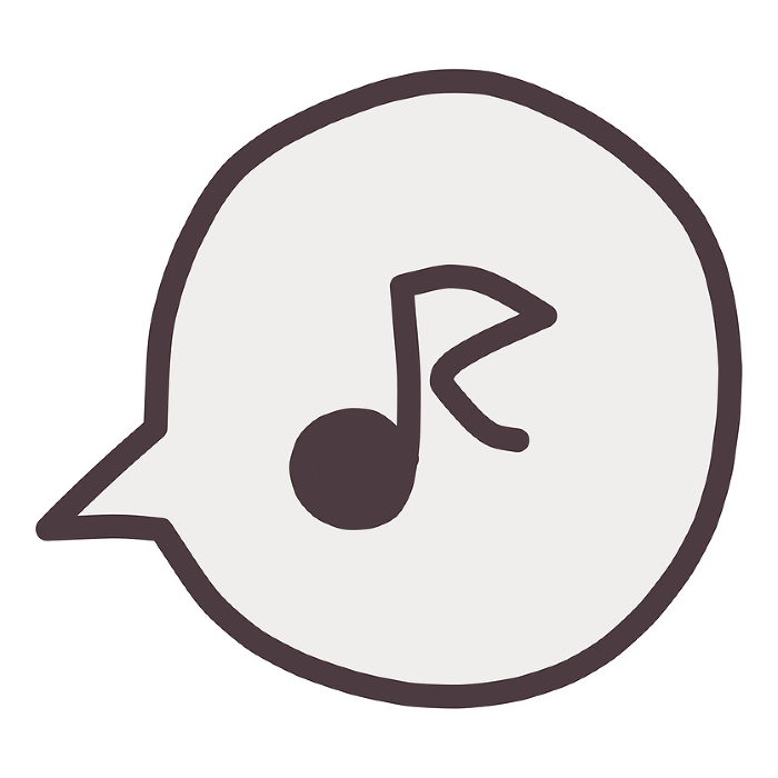 Illustration of a sound effect with a single musical note symbol in a speech bubble.