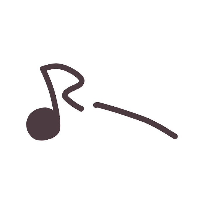Illustration of a flying musical note, inspired by a sound effect.