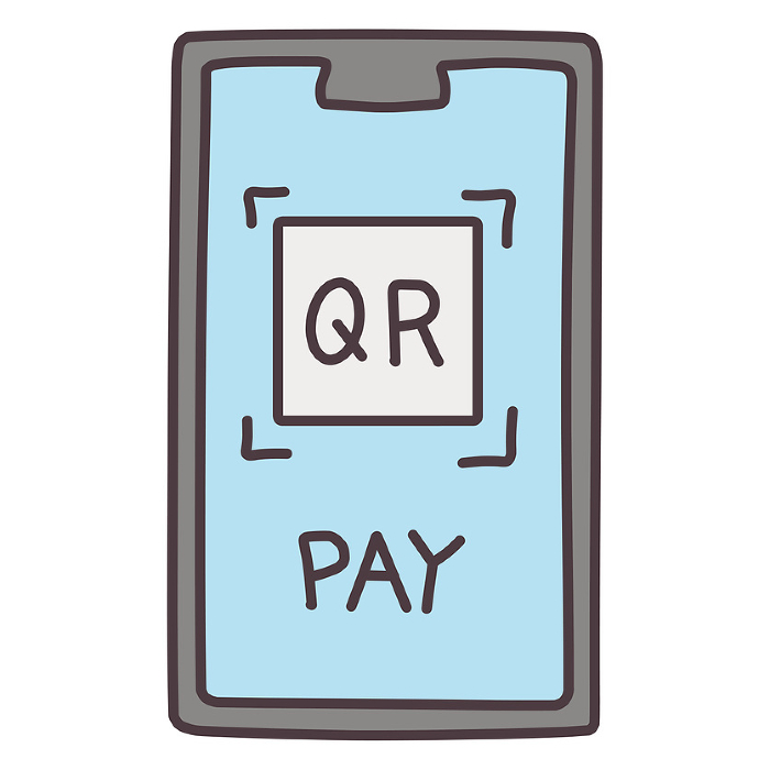 Simple illustration showing a QR code for payment on a smartphone screen.