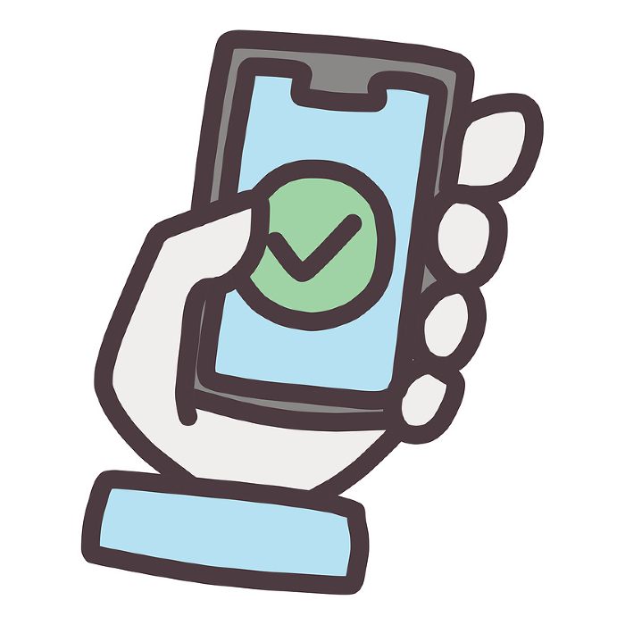 Illustration of a hand holding a smartphone with a check mark displayed.
