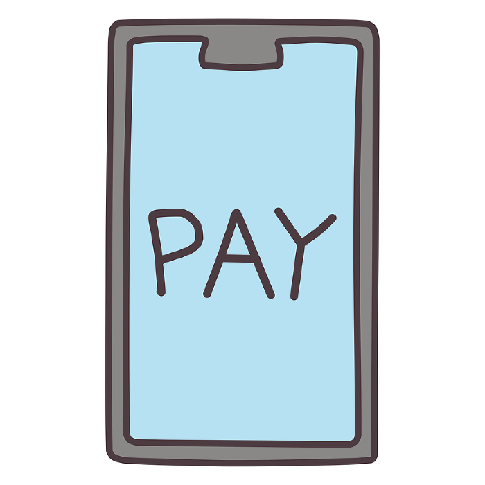 Simple illustration of the word PAY on a smartphone screen.