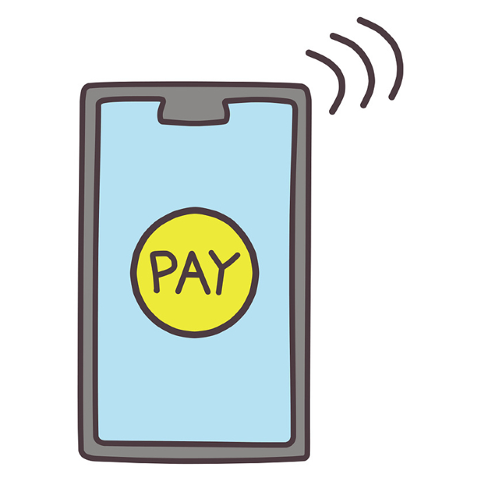 Simple illustration of an image of a coin with PEY written on the screen of a cell phone, flying over the airwaves.