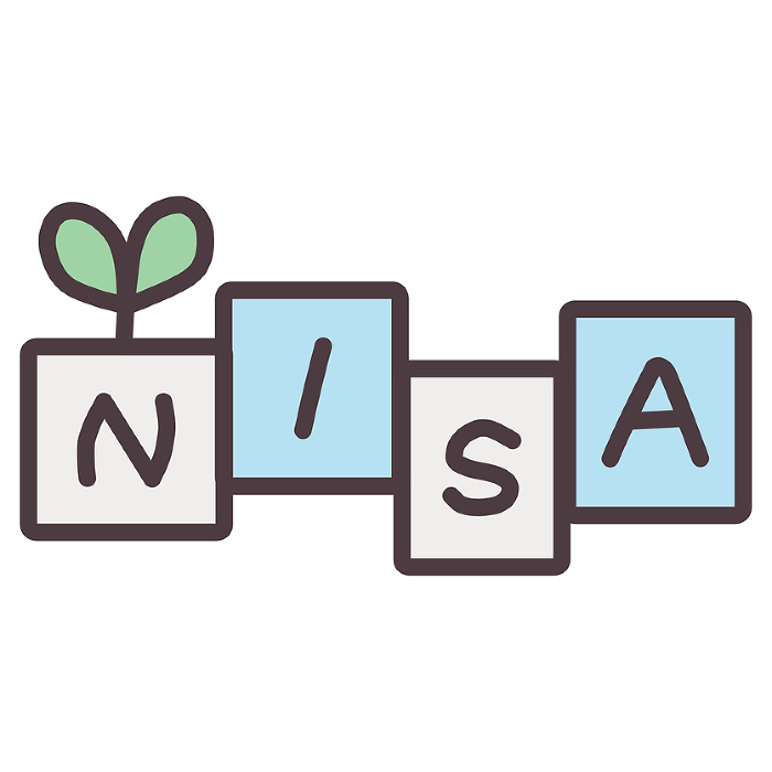 Material with an illustration of young leaves and the word NISA in a square frame respectively.