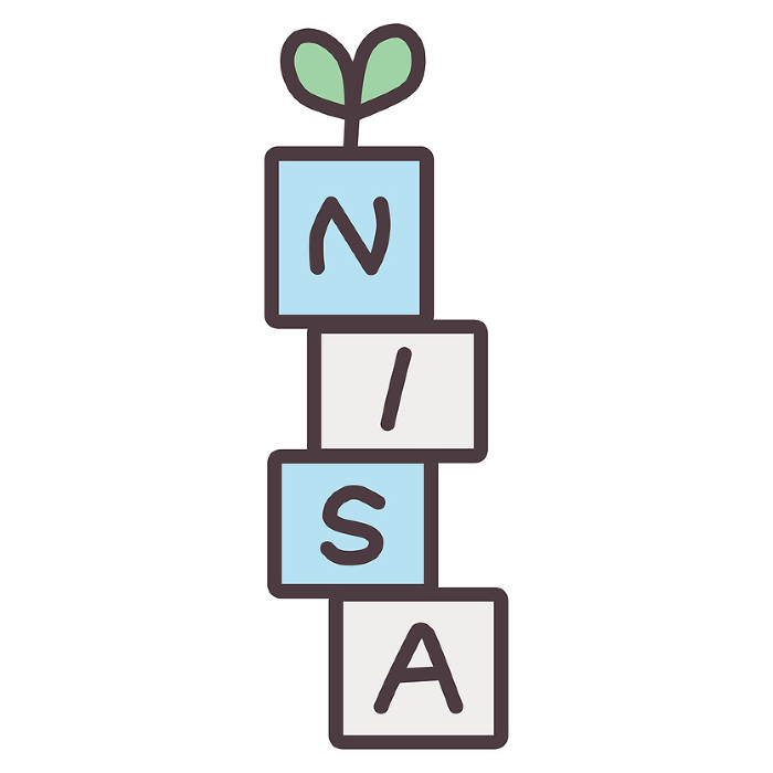 Material with an illustration of young leaves and the word NISA in a square frame respectively.