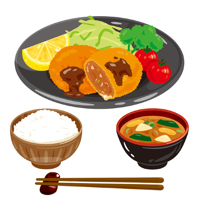 Menchi-katsu set meal